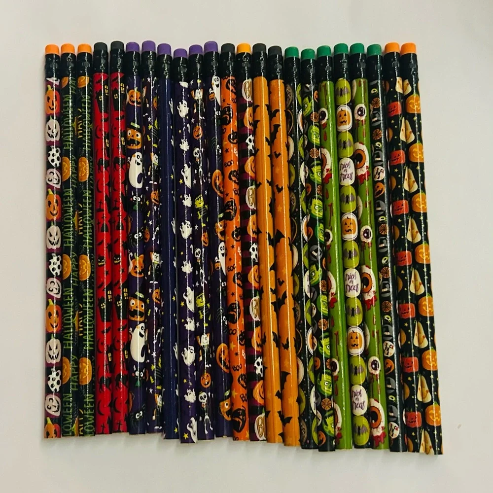 New 23 Halloween Themed Pencils with Erasers 7 3/8